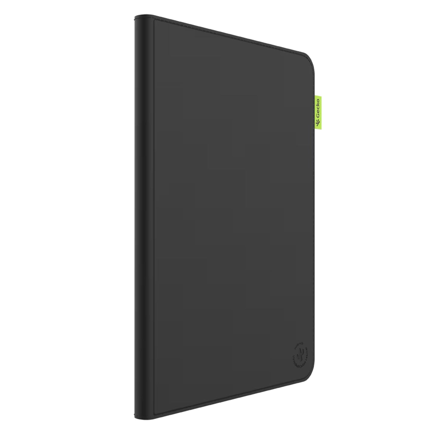 Sort Cactus Folio cover til Samsung Galaxy Tab A11+/A9+ 11", rund ryg, grøn sideetiket, præget hjørnelogo.