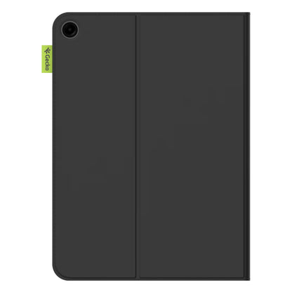 Sort kaktuslæder-etui til Samsung Galaxy Tab A11+/A9+ 11" med kamerahul og lille grøn "Eco" mærke øverst hjørne.