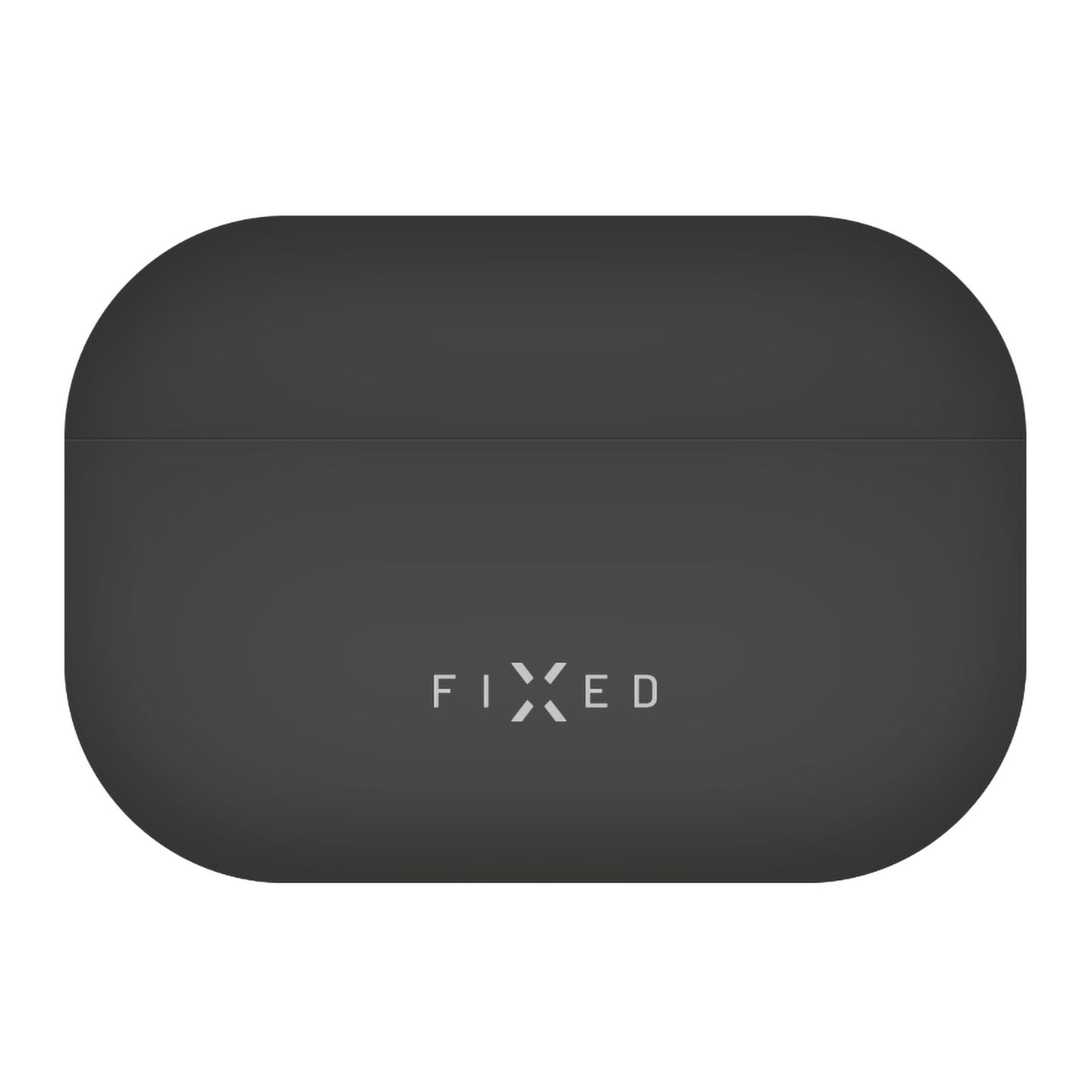 Fast silikoneetui til AirPods Pro 3 sort, oval med hvidt "FIXED"-logo på fronten.