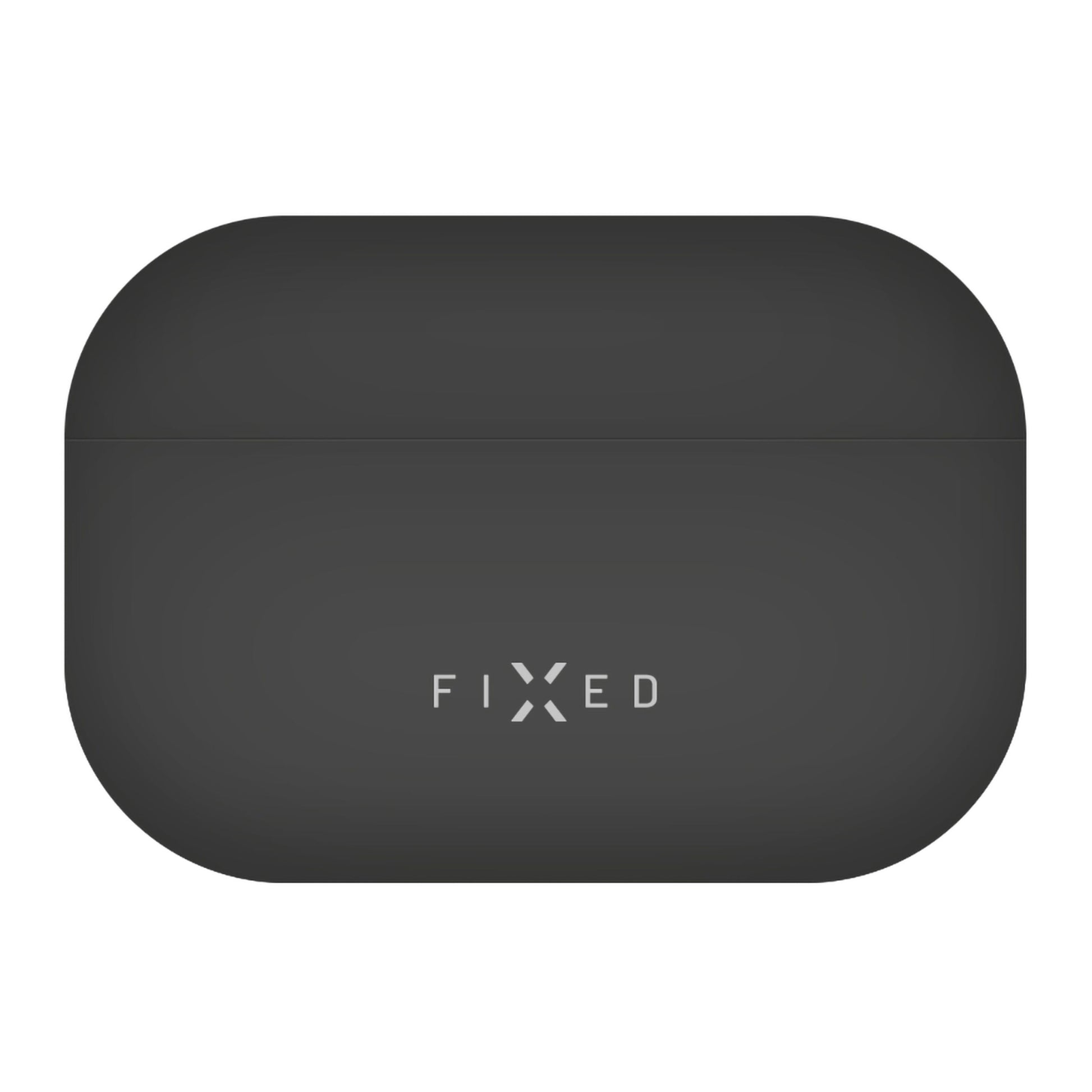 Fast silikoneetui til AirPods Pro 3 sort, oval med hvidt "FIXED"-logo på fronten.