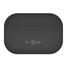 Fast silikoneetui til AirPods Pro 3 sort, oval med hvidt "FIXED"-logo på fronten.