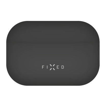Fast silikoneetui til AirPods Pro 3 sort, oval med hvidt "FIXED"-logo på fronten.