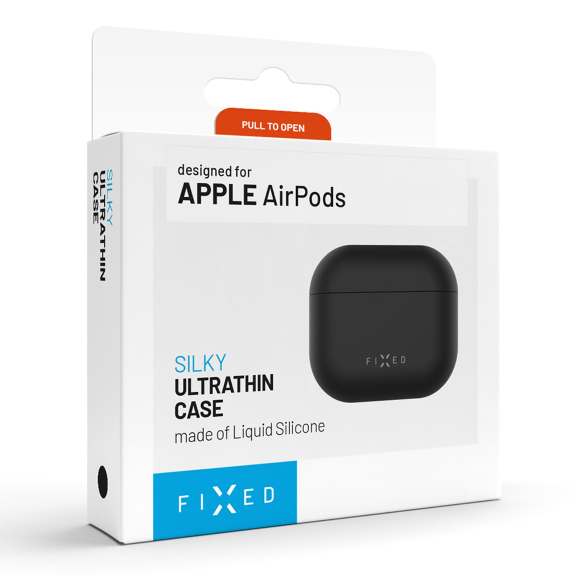 Fixed Silkeblød silikoneetui til Apple AirPods Pro 3 sort i ultratynd silikone, vist på original emballage.