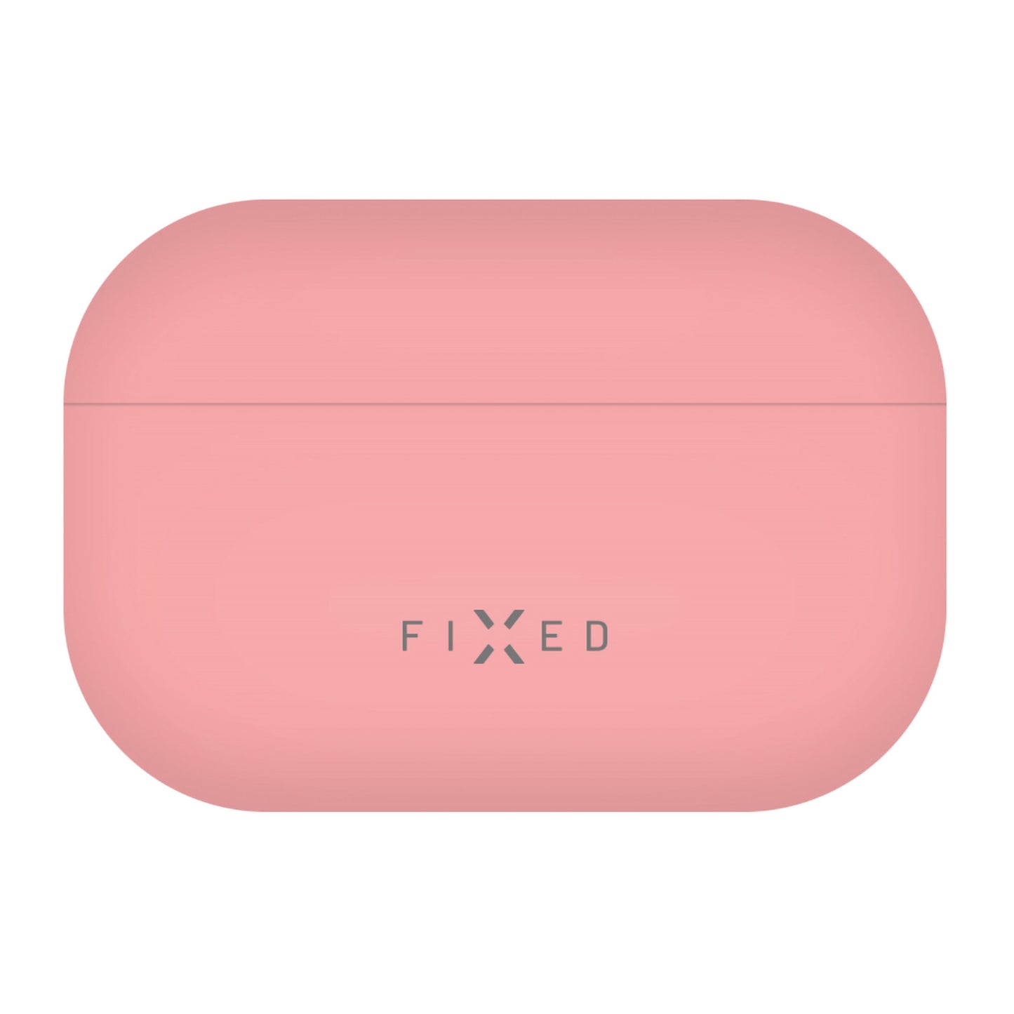 Pink silikonecover til Apple AirPods Pro 3, glat overflade, gråt FIXED-logo foran, understøtter trådløs opladning.
