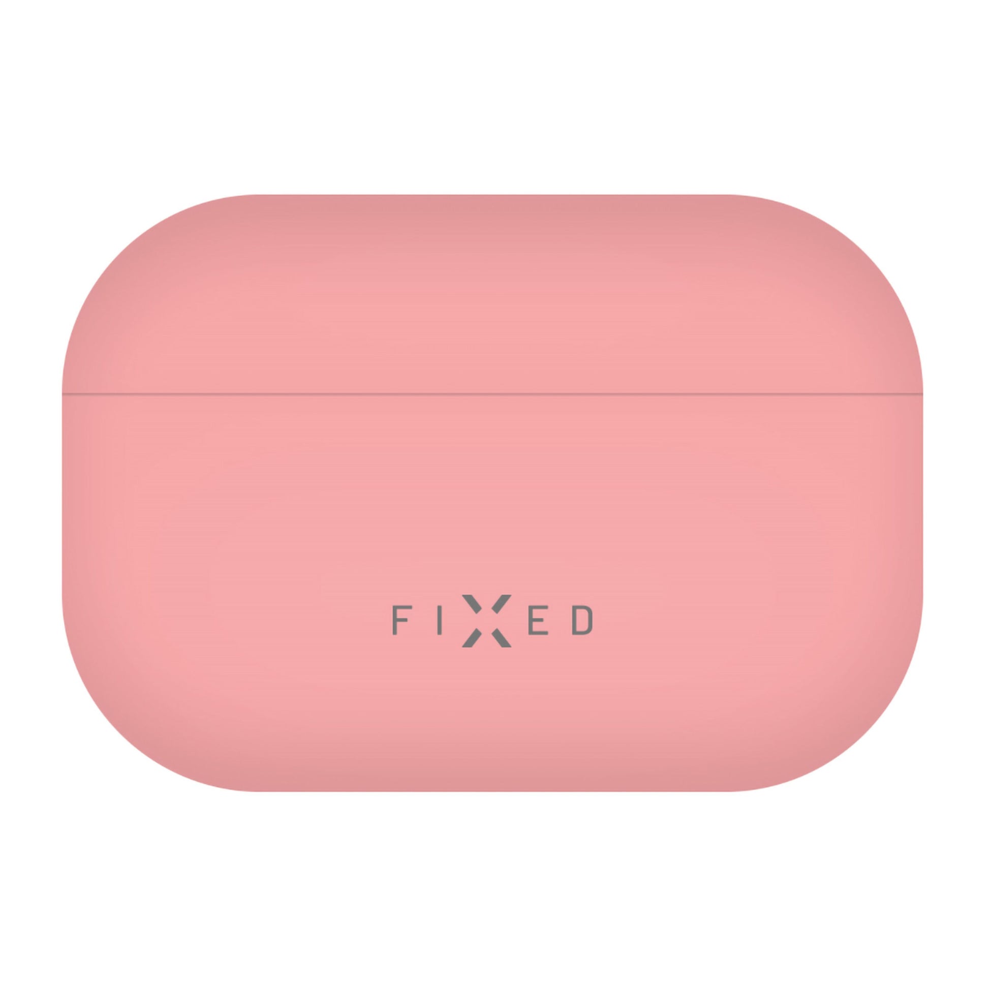 Pink silikonecover til Apple AirPods Pro 3, glat overflade, gråt FIXED-logo foran, understøtter trådløs opladning.