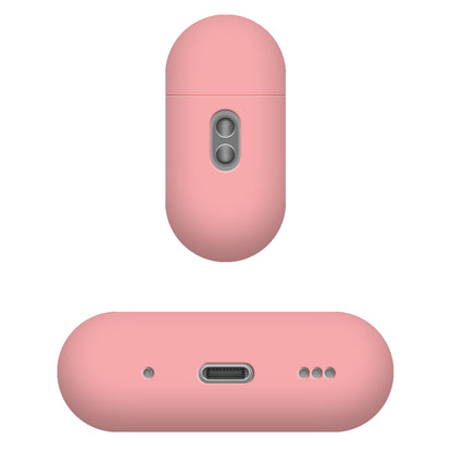 Pink Fixed silikoneetui til Apple AirPods Pro 3 med to metal knapper, USB-C port og tre indikatorlys til trådløs opladning.