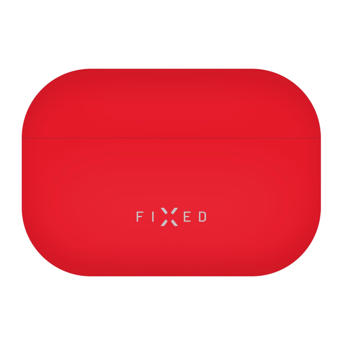 FIXED silikoneetui til AirPods Pro 3, rød, rektangulært med afrundede kanter og hvidt FIXED-logo, understøtter trådløs opladning.
