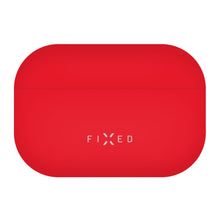 FIXED silikoneetui til AirPods Pro 3, rød, rektangulært med afrundede kanter og hvidt FIXED-logo, understøtter trådløs opladning.