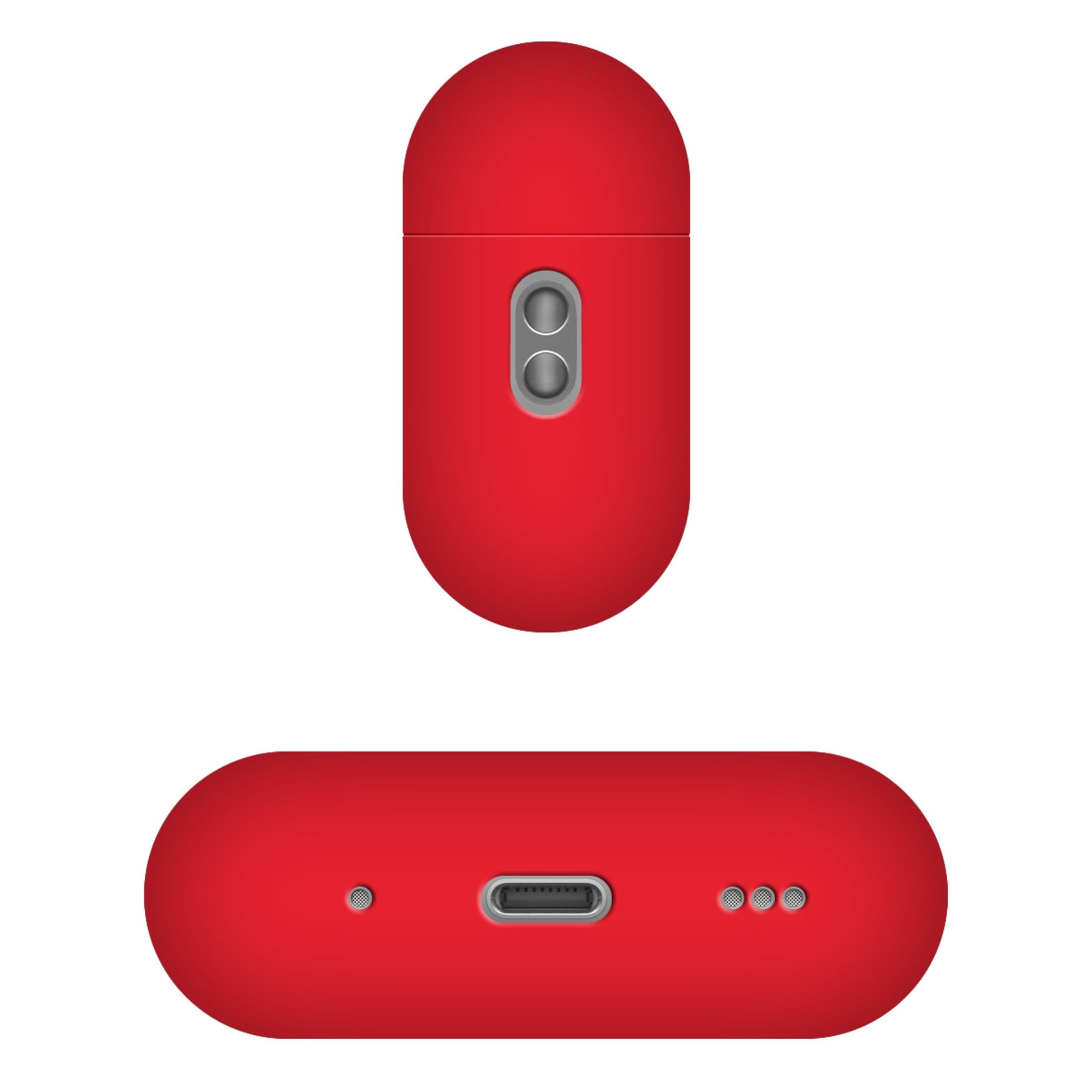 Rødt Silkeblødt silikoneetui til Apple AirPods Pro 3 med to grå knapper, ladeport og tre små kontaktpunkter.