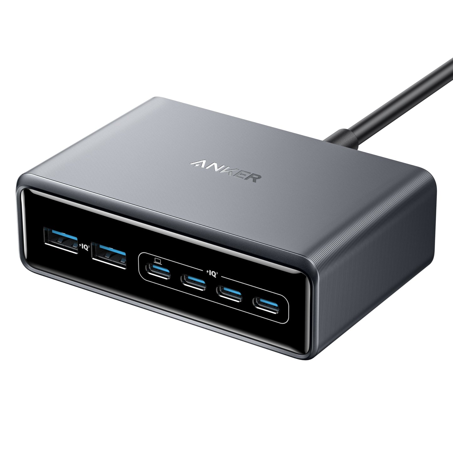 Anker Prime Oplader 200W sort GaN-lader med 1 USB-A og 3 USB-C porte.