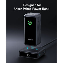 Anker 100W opladningsstation til Prime Powerbank i sort med digitalt display, GaN-teknologi, blå bunke til strømretning.