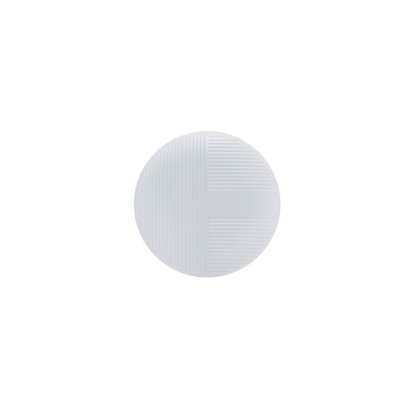 Linocell Item Tracker rund hvid enhed med diskret gittermønster på halvdelen, understøtter Apple Find My.