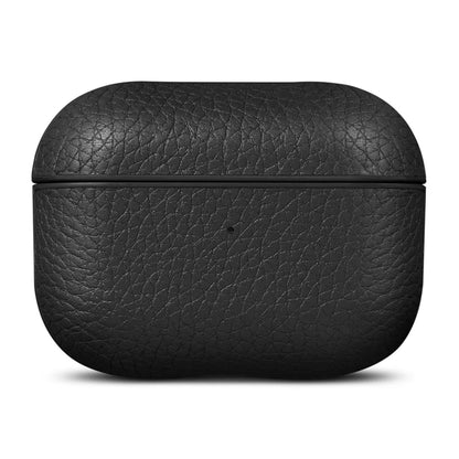 WOOLNUT læderetui til AirPods Pro 3 opladeretui, sort, tekstureret overflade, vist lukket og forfra.