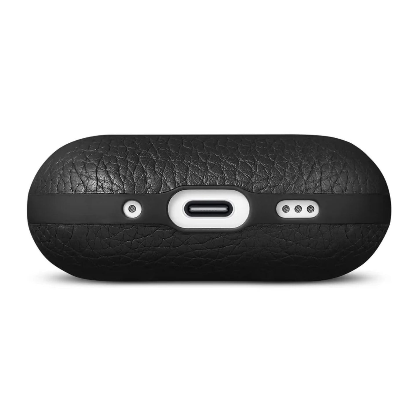 WOOLNUT etui i sort læder til AirPods Pro 3 opladeretui med USB-C port og indikatorhuller nederst.