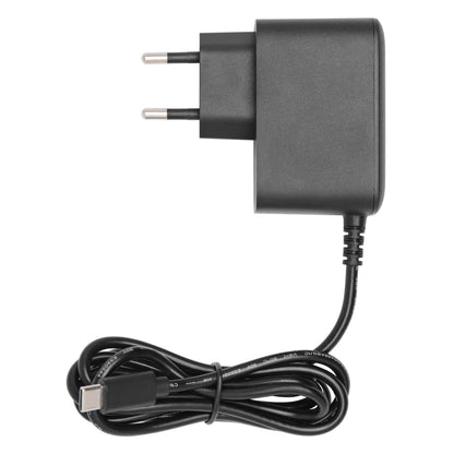 Strømadapter til Raspberry Pi 5 Model B, sort, 27 W, to runde ben, fastmonteret USB-C kabel, USB-C PD hurtigopladning.