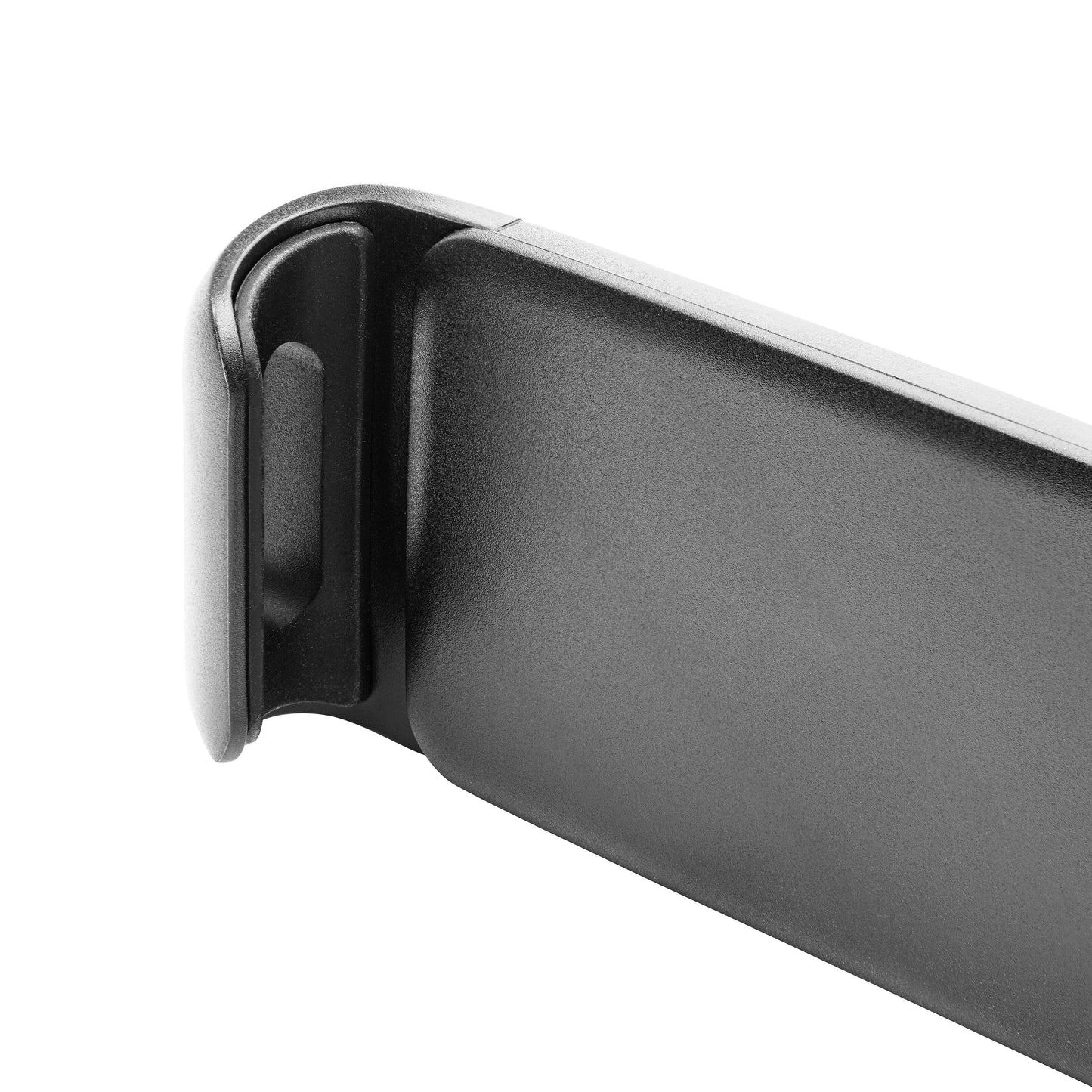 Linocell Bordholder til nakkestøtte 7-12,9", sort, rektangulær med afrundede kanter og rille til enhed.