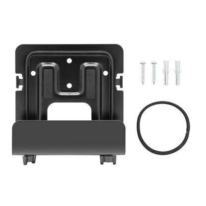 Beslag til Apple TV og medieafspillere sort metal, buet bund, inkl. 2 skruer, 2 rawlplugs og rund kabelstrip.