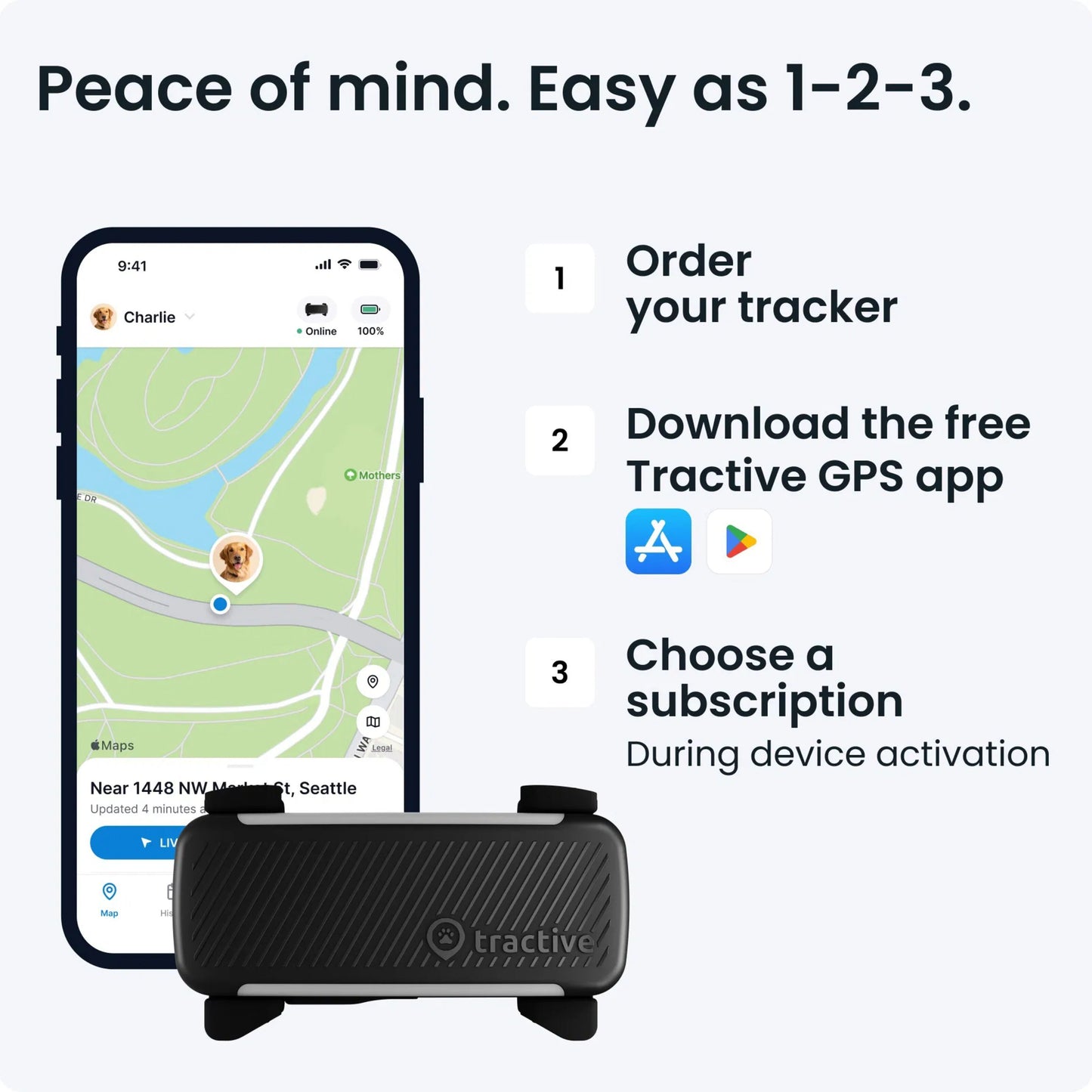Tractive HUND 6 GPS-tracker på hundehalsbånd, mobil med Tractive GPS-app, op til 14 dages batteritid.