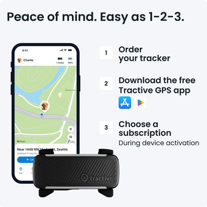 Tractive HUND 6 GPS-tracker på hundehalsbånd, mobil med Tractive GPS-app, op til 14 dages batteritid.