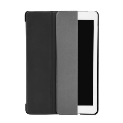 Linocell tre-lags etui til iPad 10,2-serien sort med indbygget stander, sort/grå dækker det meste af skærmen, set oppefra.