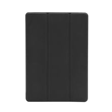 Sort tri-fold etui til iPad 10,2" med standfunktion, sæt lukket ovnfra.