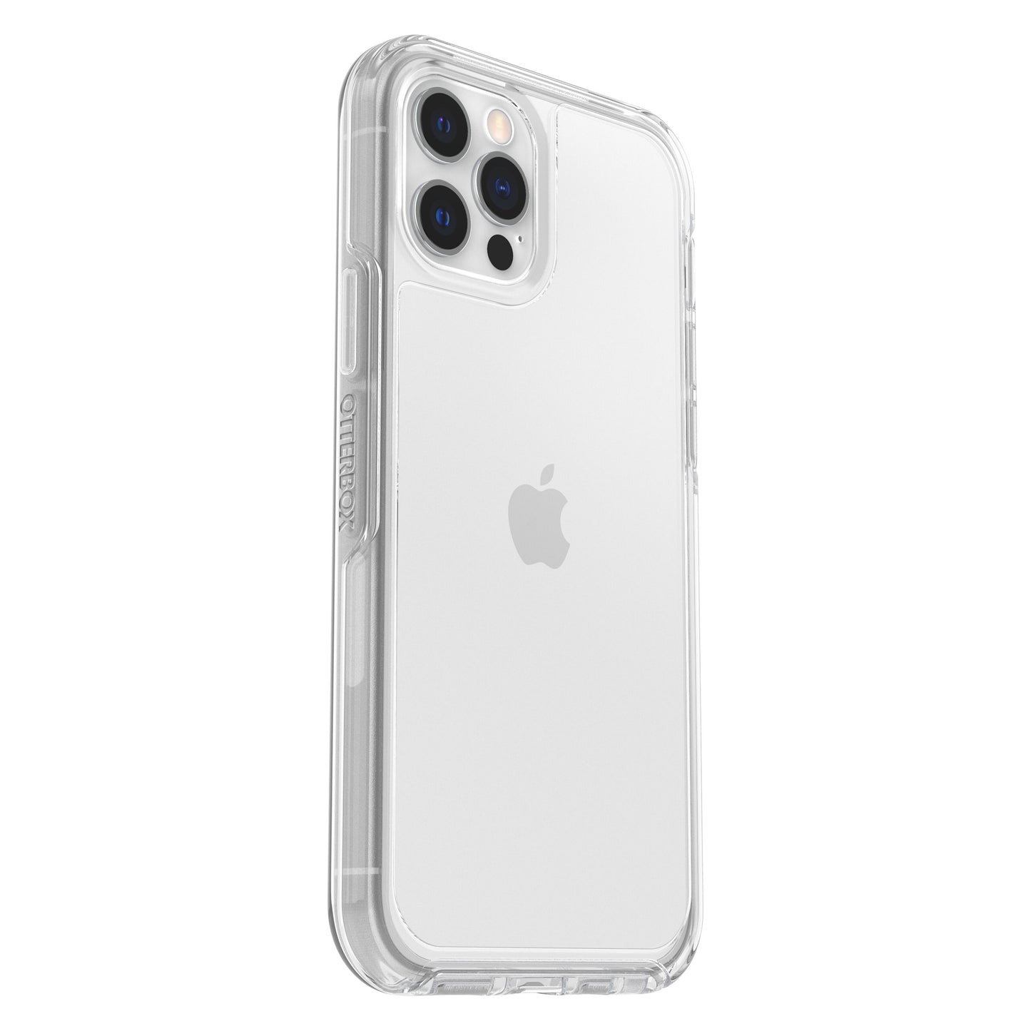 OtterBox Symmetry cover til iPhone 12/12 Pro klart gennemsigtigt design synligt triple kamera og Apple-logo.