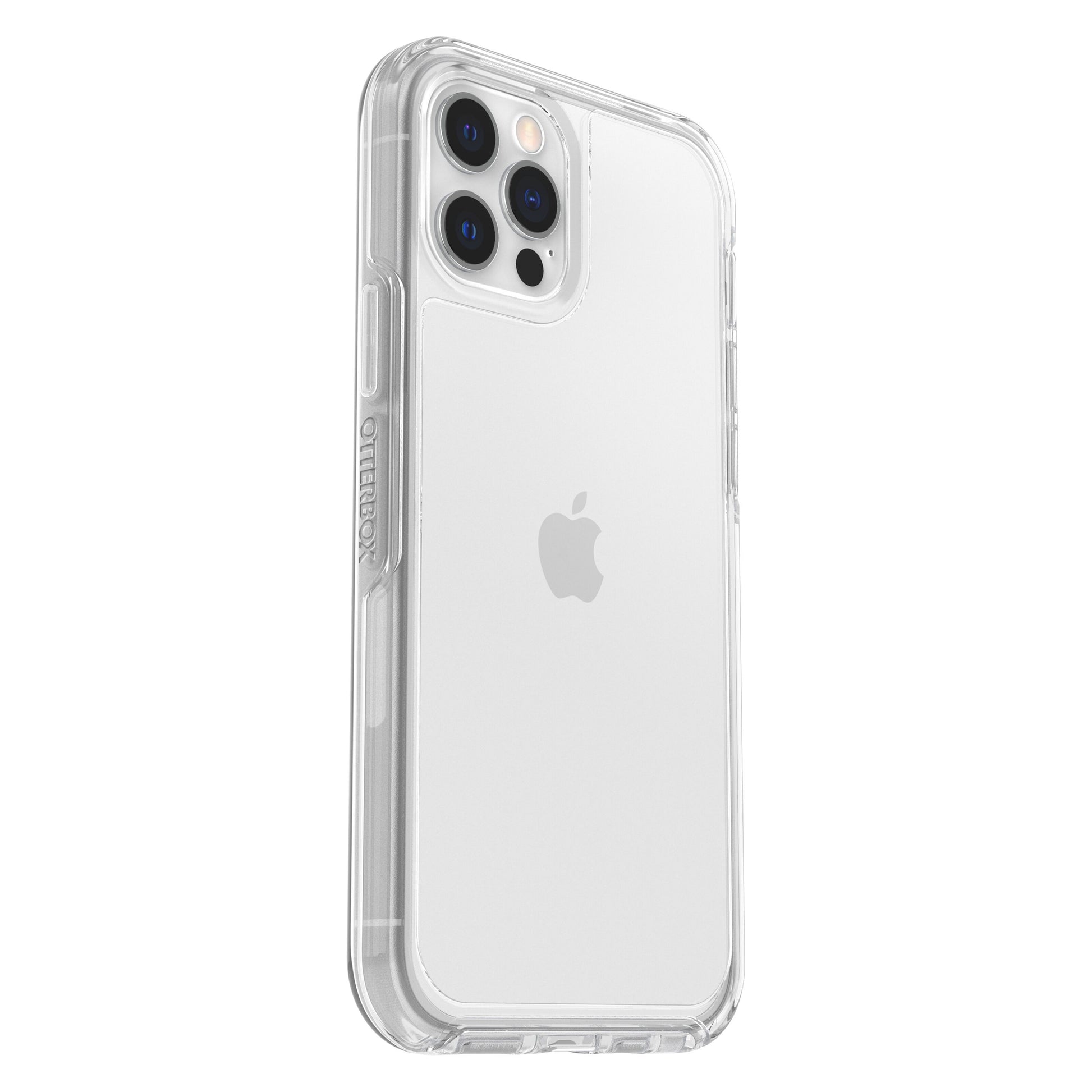 OtterBox Symmetry cover til iPhone 12/12 Pro klart gennemsigtigt design synligt triple kamera og Apple-logo.