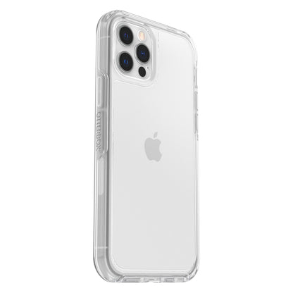 OtterBox Symmetry cover til iPhone 12/12 Pro klart gennemsigtigt design synligt triple kamera og Apple-logo.