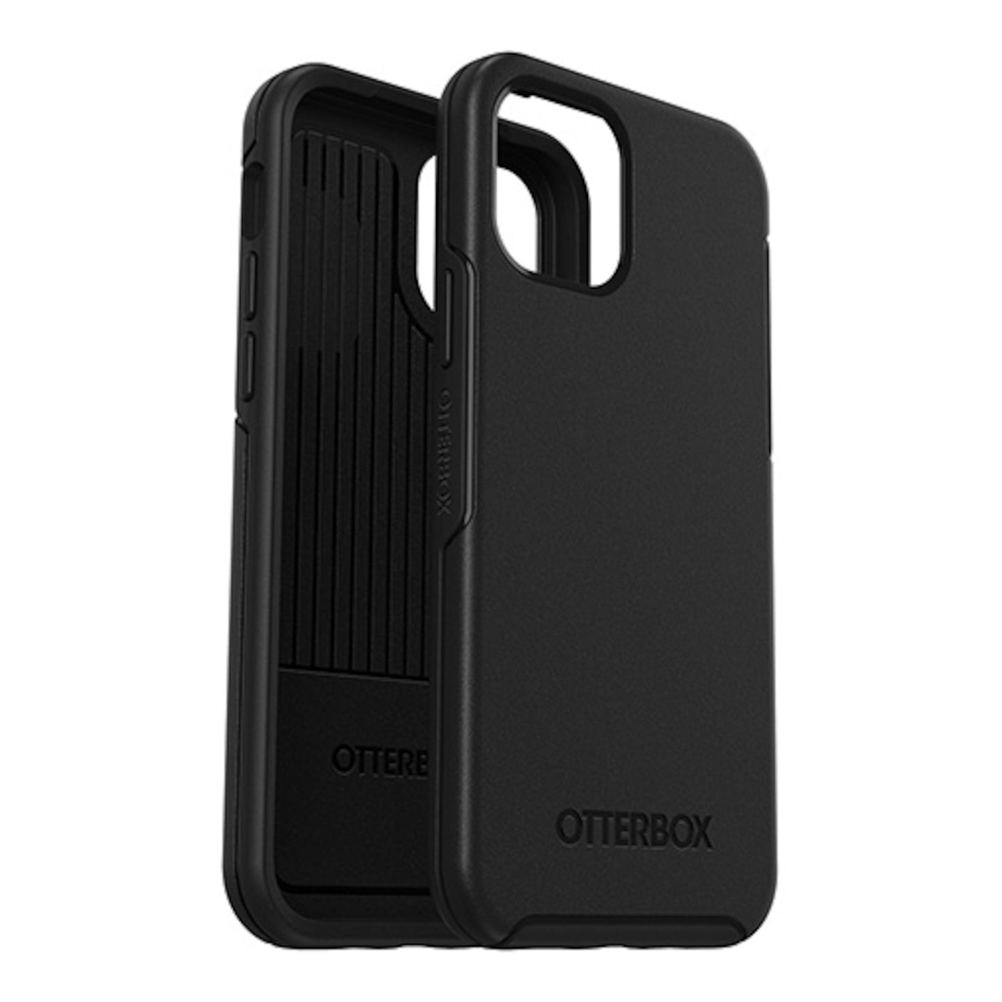 Otterbox Symmetry cover til iPhone 12/12 Pro sort, vises forside og inderside, Otterbox-logo synligt.