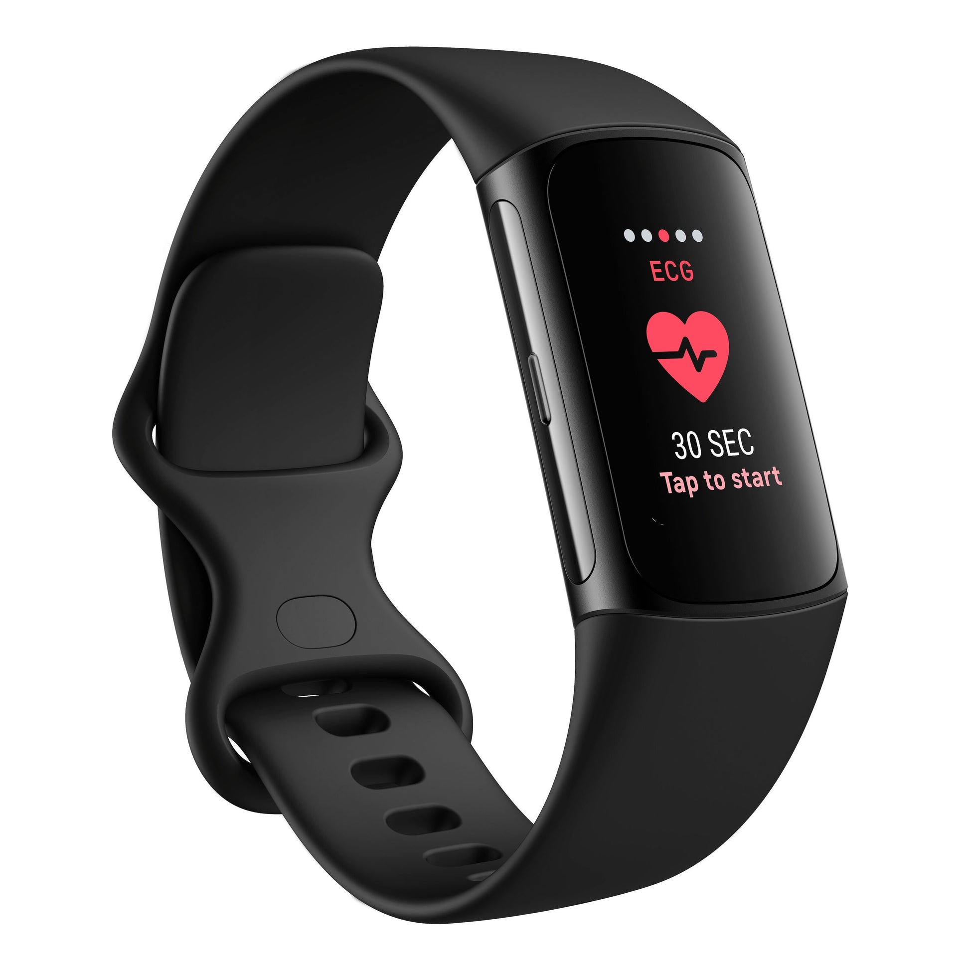 Fitbit Oplad 6 aktivitetsarmbånd sort, buet touchscreen med EKG-visning og 30 sek scanningsprompt, justerbar silikonerem.