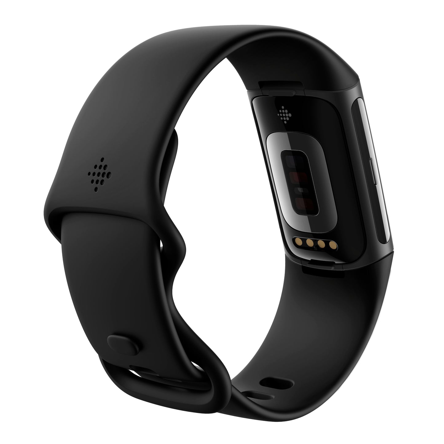 Fitbit Oplad 6 aktivitetsarmbånd sort med fleksibelt rem, synlige sensorer og opladningskontakter på undersiden.