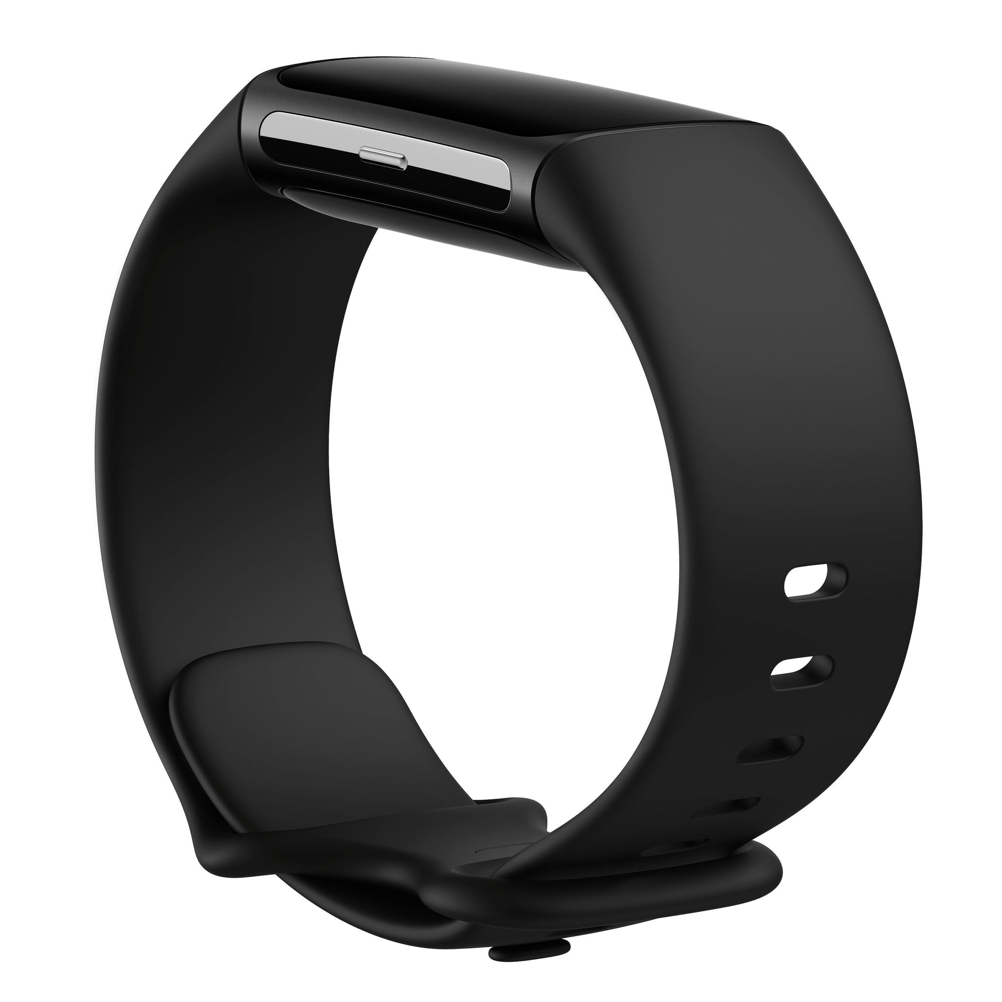 Fitbit Oplad 6 aktivitetsarmbånd sort, rektangulært display, sideknap og justerbar rem med flere huller.