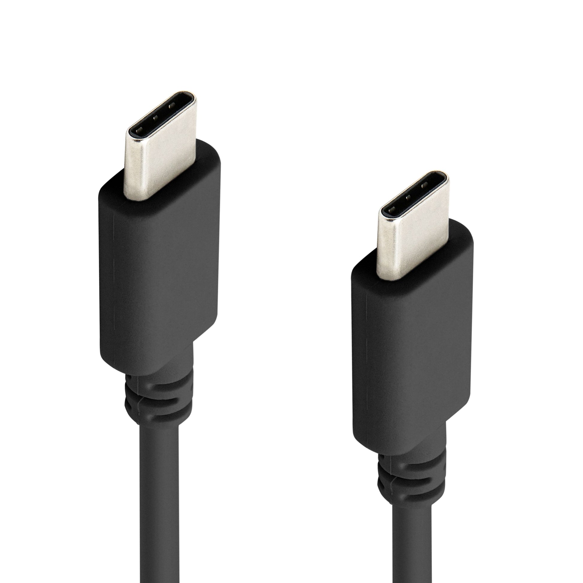 USB-C 2.0 kabel 0,2 m sort 60 W med metalliske stik vinkelret opad, til kabler placeret parallelt.