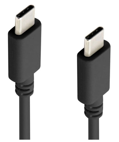 To USB-C 2.0-kabler, sort, 2 m, metalstik, begge stik opad og let vinklet, understøtter opladning op til 60W.