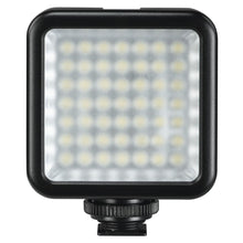 Hama 49 BD LED-lys til mobil/kamera, firkantet panel, justerbar lysstyrke, sort ramme, små hvide LED'er, sort base.