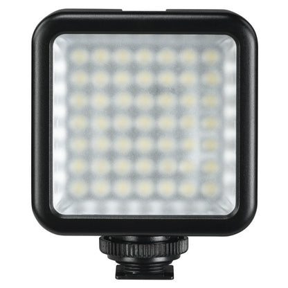 Hama 49 BD LED-lys til mobil/kamera, firkantet panel, justerbar lysstyrke, sort ramme, små hvide LED'er, sort base.