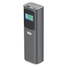 Linocell Powerbank 100W 20000mAh, metallic grå, digitalt display, USB-A og USB-C PD porte, rund knap under skærmen.