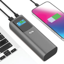 Linocell Premium Powerbank 100W 20000mAh med USB-C PD oplader mobil og laptop, viser batteriprocent og status.