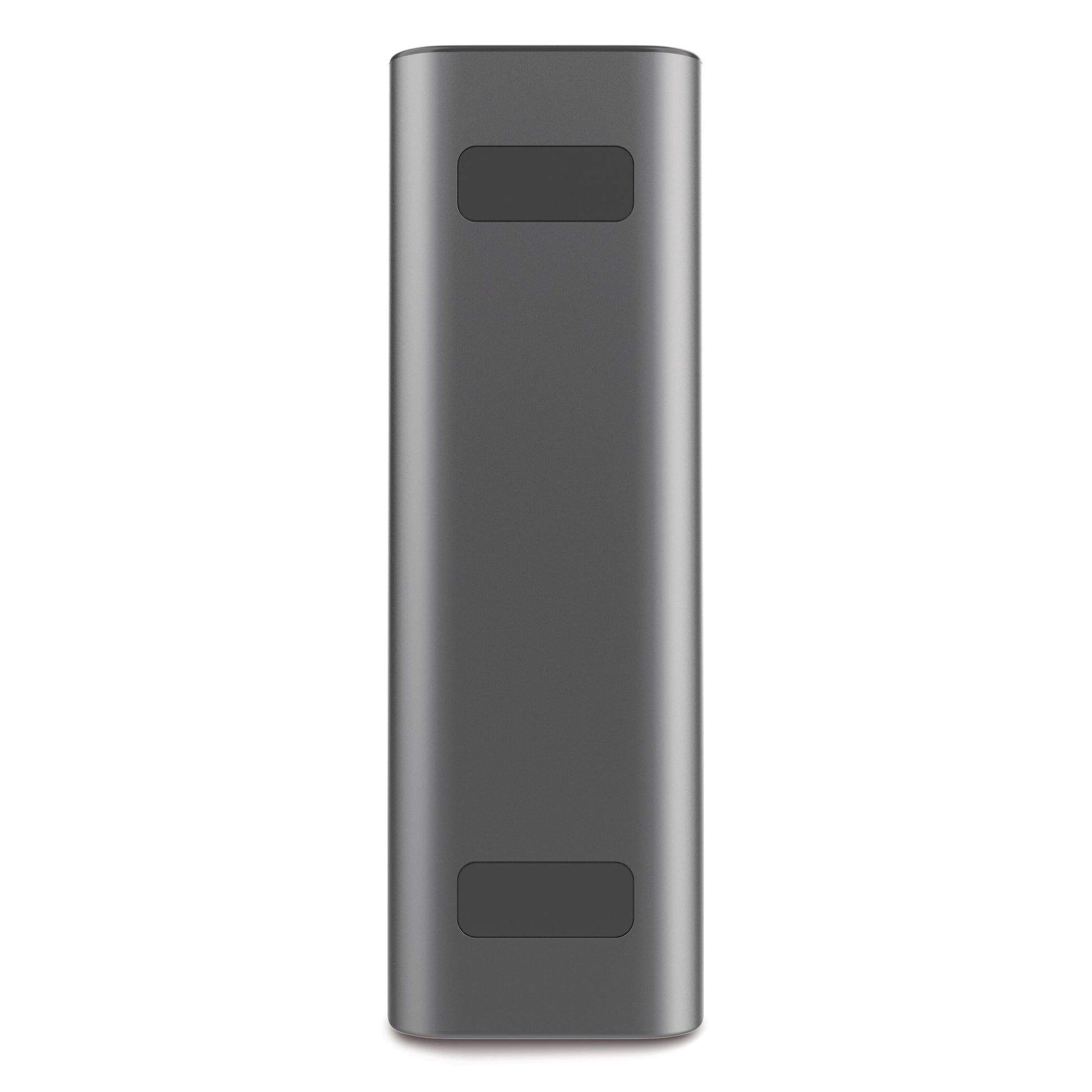 Linocell Premium Powerbank 100W 20000mAh, høj rektangulær form, metallic grå, afrundede kanter, to slags felter på fronten.
