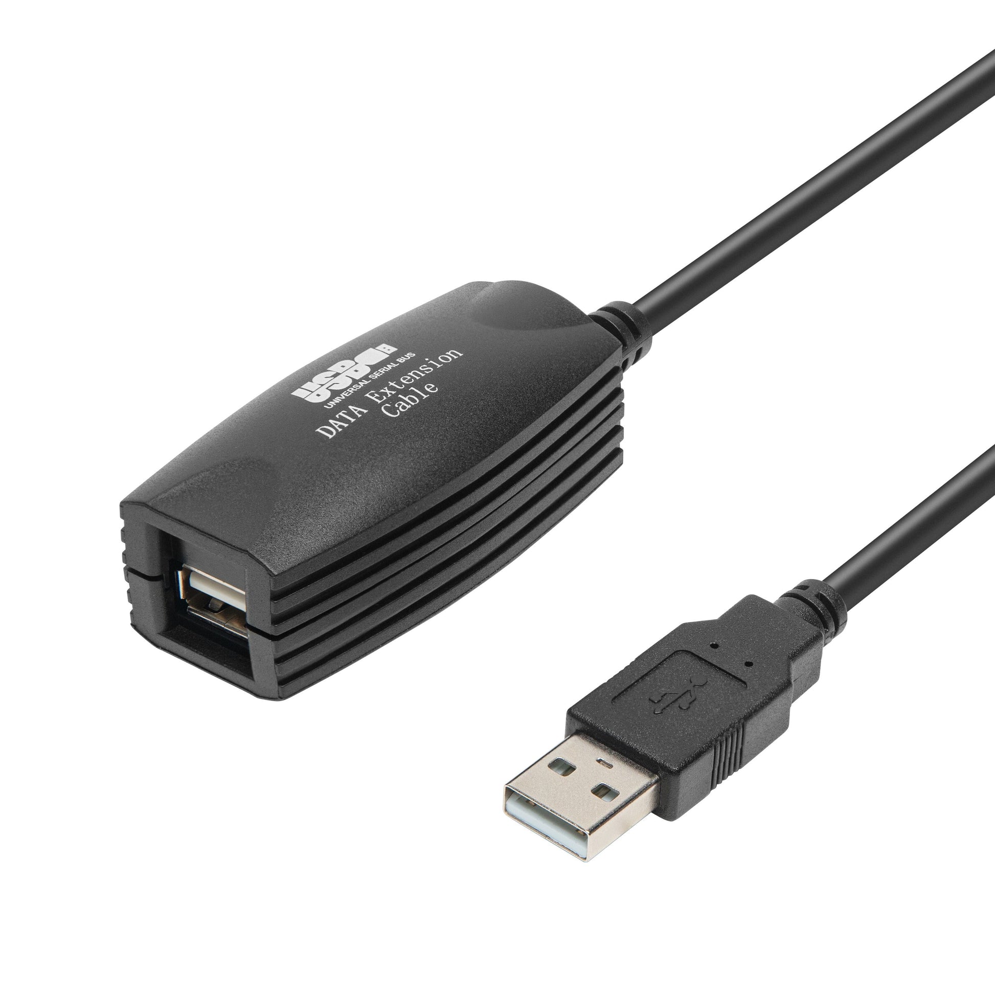 Luxorparts aktiv USB-forlængerledning 10 m, sort, USB 2.0, USB-A han til hun med signalforstærker.