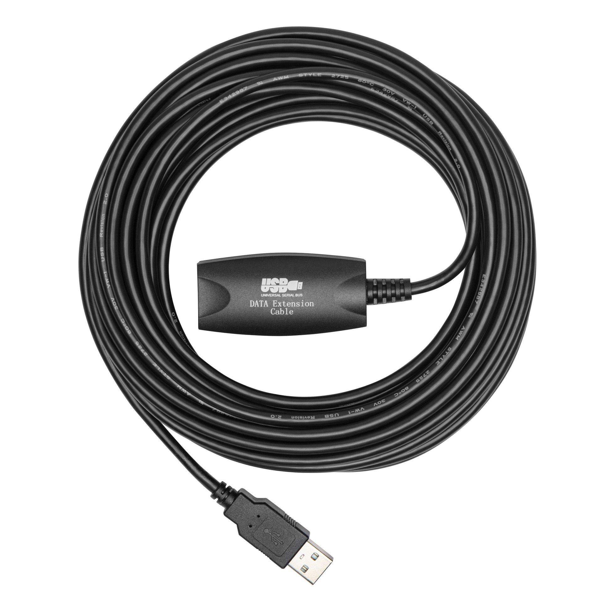 Luxorparts 10 m aktiv USB-forlængerledning med USB-A stik og signalforstærker med Luxorparts-logo i midten.