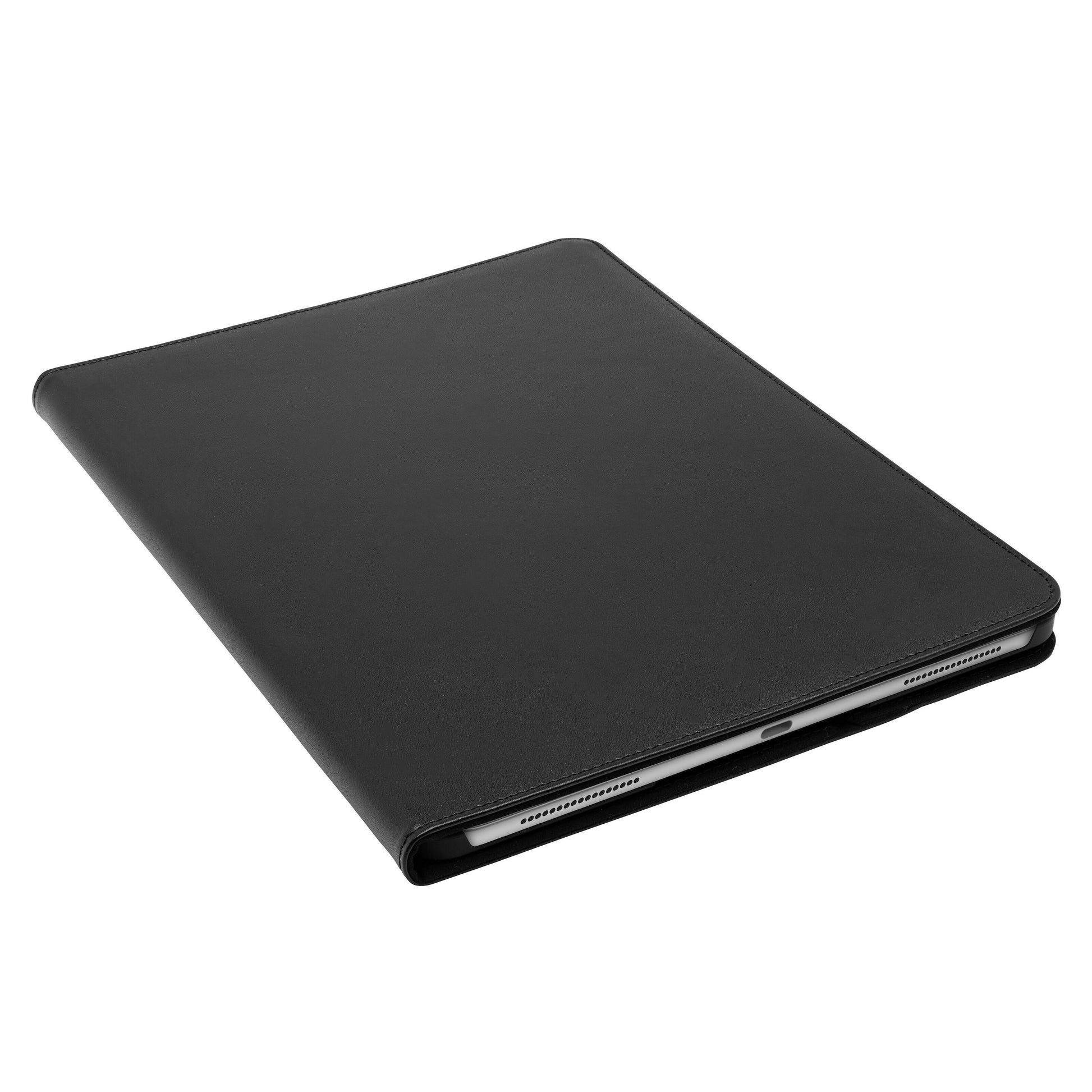 Sort Swivel-etui til iPad Pro 12,9" serien, slankt design, adgang til porte og højtalergitre på én kant.