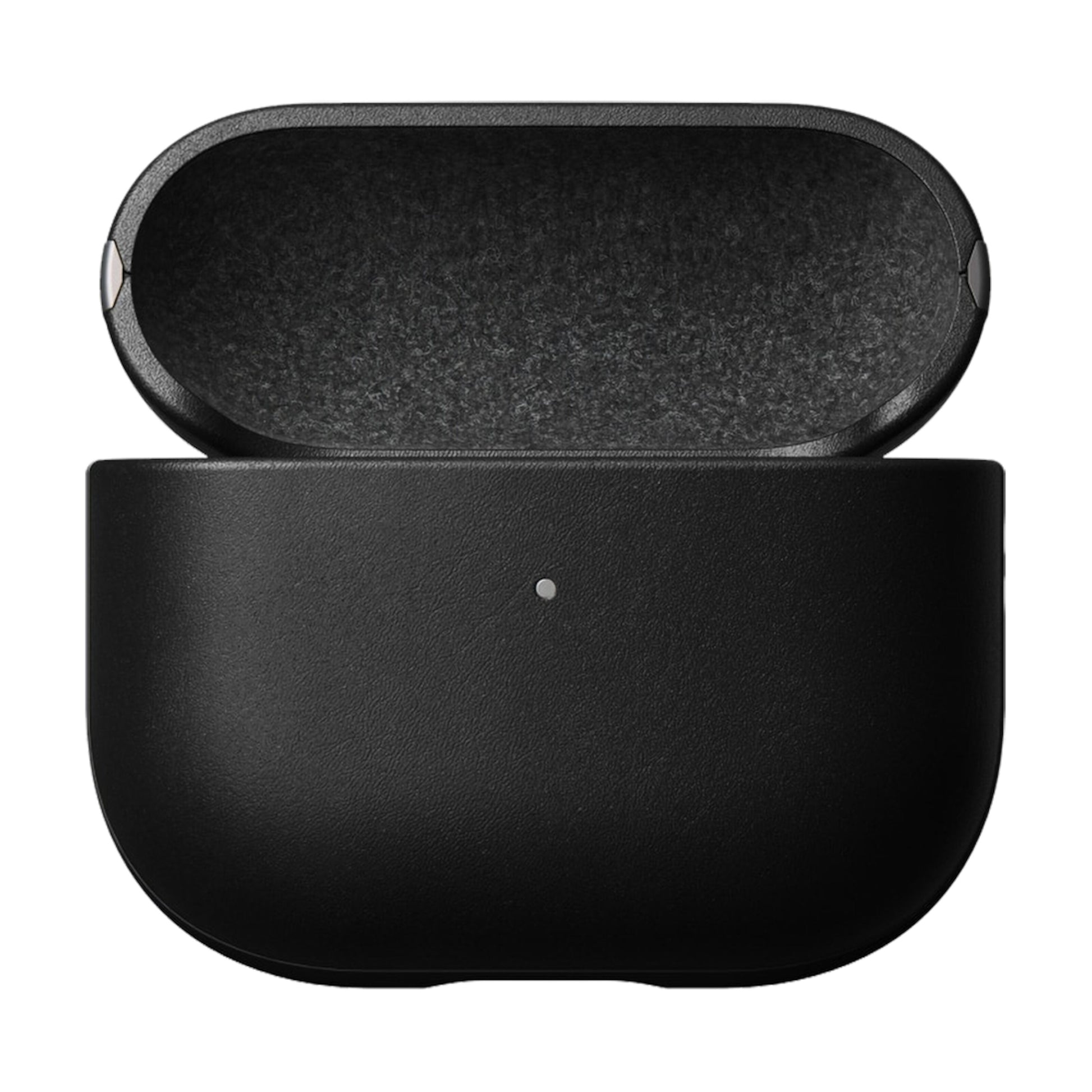 Nomad Moderne sorterer læderetui til AirPods 3. gen, åben med synligt tomt indre og front LED indikator.
