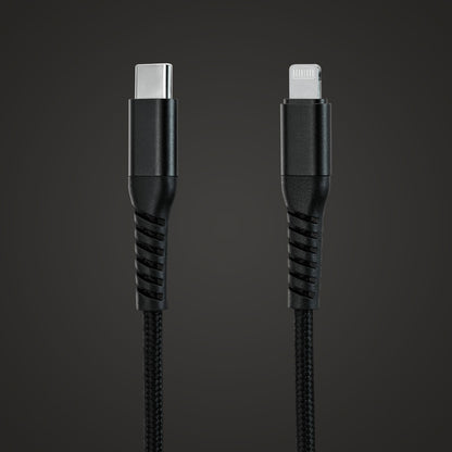 Kevlar USB-C til Lightning-kabler MFi-certificeret sort 0,5 m flettet til stk vises.