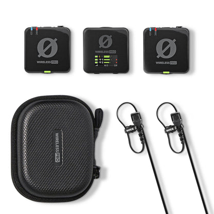 RØDE Wireless PRO mikrofonsystem kit med to slags sendere, modtager med LED, lynlåstaske og to slags lavaliermikrofoner.