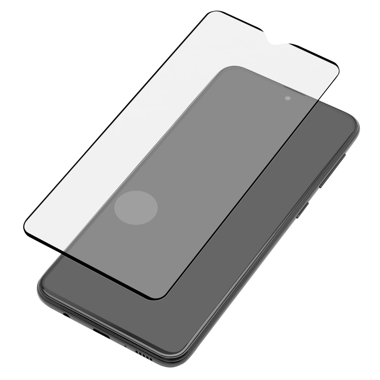 Samsung Galaxy S21 Plus med Linocell Elite Extreme skærmbeskyttelse justeret præcist over skærmen før montering.