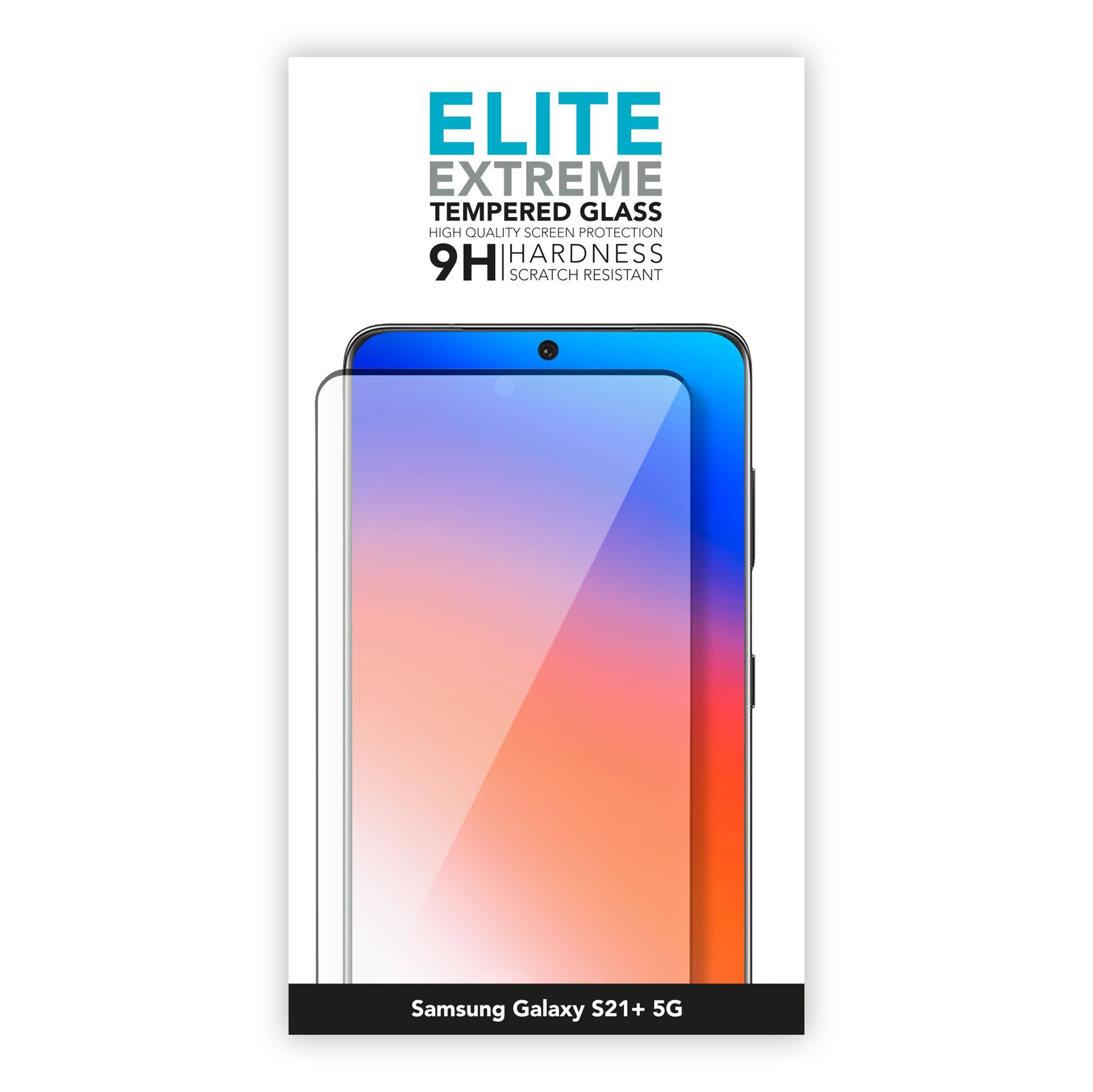 Emballage til Linocell Elite Extreme skærmbeskyttelse Galaxy S21 Plus 9H hærdet glas, vist på telefon.