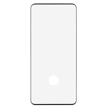 Galaxy S21 Ultra hærdet glas skærmbeskyttelse, buet, sorte kanter, punch-hole topmidte, rund fingeraftryksudskæring.