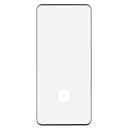 Galaxy S21 Ultra hærdet glas skærmbeskyttelse, buet, sorte kanter, punch-hole topmidte, rund fingeraftryksudskæring.