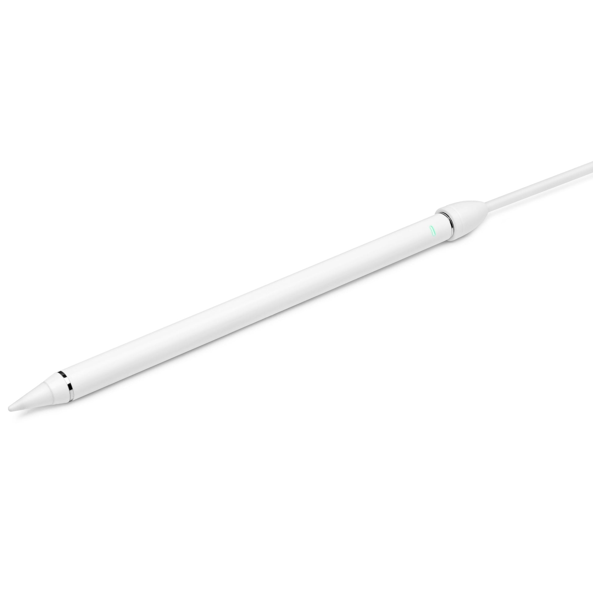 Linocell Digital pen til iPad set med opladerkabel isat og grøn LED ved hætten.